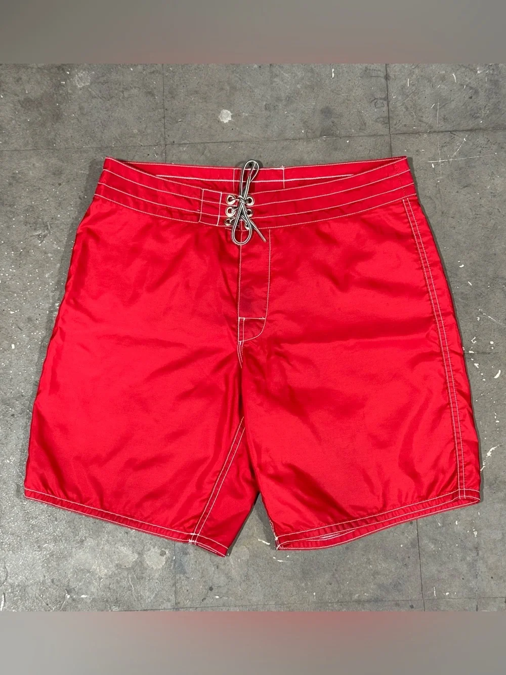 Vintage Birdwell Beach Britches Board Short Mens 33 Red Surf Coastal Swim Trunks